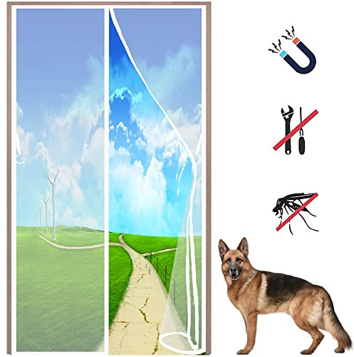 LZHBD Door Screens for Keeping Out Flies - 145x265 cm - Double Magnetic Fly Screens for Patio Doors - Fly Nets for Doors Cover Nets with Magnets - White