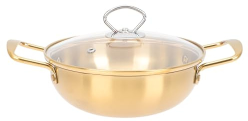 Happyyami Koreanischer Nudel Pot Golden Ramen Ramyun Pot Edelstahl Nudeln Topf Golden Ramen Kochtopf mit Griff Und Deckel für Küchenkochgeschirr 18Cm
