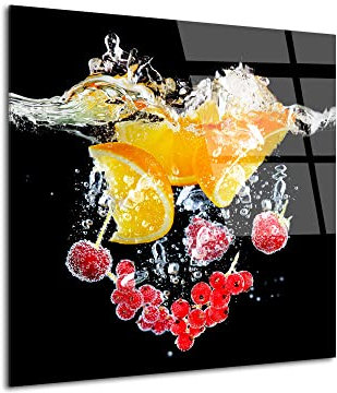 DECLINA Tableau plexi, impression sur verre Acrylique, Tableau mural, Décoration moderne, Cadre plexi Bain d'orange et Fruits rouges, 50x50 cm