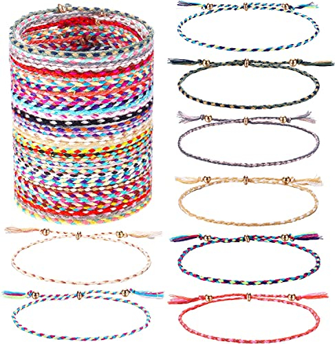 Adramata 35 Pcs Freundschaftsarmband für Damen Herren Verstellbar Gewebt Freundschaftsbänder Geflochtenes Schnurarmband Bunt Handgefertigt Seil Freundschaft Armband Set Sommer Strand Boho Armbänder