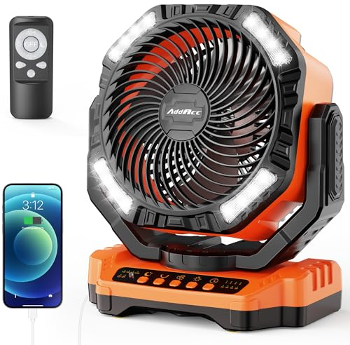 40.000 mAh batteriebetriebener Campingventilator, wiederaufladbarer Hochgeschwindigkeits-Bodenventilator, automatische Oszillation, Fernbedienung, Timer – kabelloser Outdoor-Ventilator für Auto