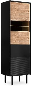Konsimo Lofty Bücherregal mit Regalen und Türen 51,5x174x41 cm - Holzregal für Wohnzimmer oder Schlafzimmer - Schwarze Buchregal mit Rillen - Bücherschrank - Version 4