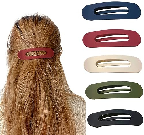 Lot de 5 grandes pinces à cheveux plates en forme d'alligator pour coiffer les cheveux antidérapants sur le côté et le bec de canard - Barrettes à cheveux finition mate (couleur de nom)