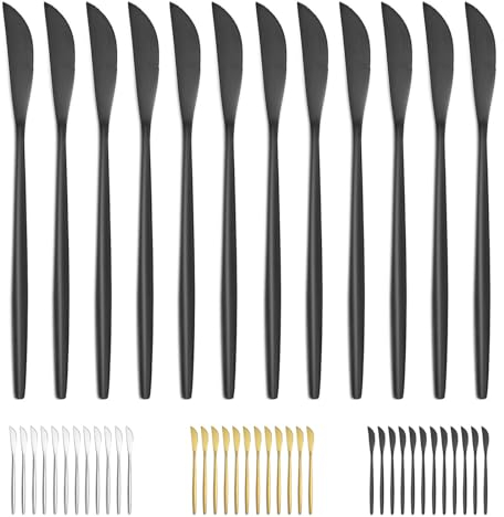 Bestdin Table Knife, Table Knife Set of 12 (21 cm, 8.3 inches), Matte Black Cutlery Knife Made of Stainless Steel, Breakfast Knife, Butter Knife, Dessert Knife for Home Use, Home, Kitchen, Dishwasher