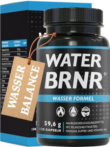 WATER BRNR - Wasser Bindegewebe Komplex mit Kupfer und 5in1 Stoffwechsel Formel mit Vitamin B6, Brennnesselextrakt, Rosskastanienextrakt, 120 Kapseln