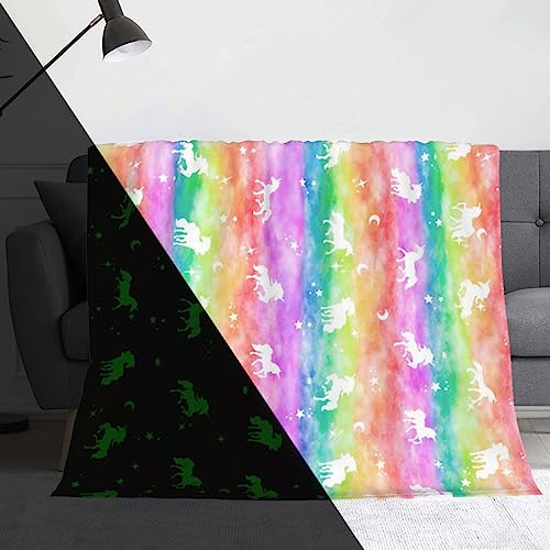 Situhaonan Einhorn Decke Glow In The Dark Kinder Kuscheldecke Flauschig MäDchen Geschenke 8 9 10 11 12 13 14 15 16 Jahre Geburtstag Couch Sofa üBerwurfdecke Fleecedecke Zimmer Deko Wolldecke