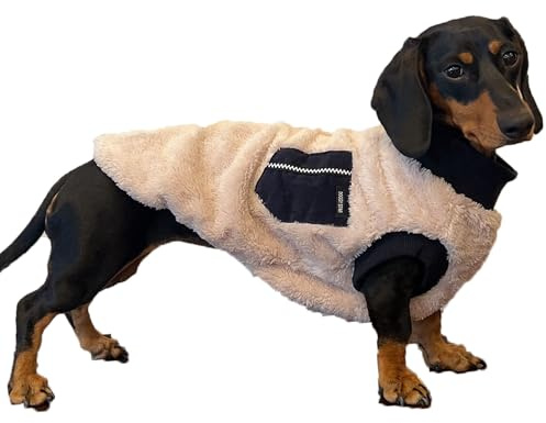 D Doggy Star Dackelpullover für Hunde, warme Fleece-Kleidung, Wintermantel (M, marineblaue Tasche)
