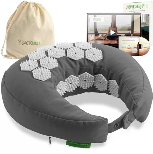 BACKLAxx ® Coussin de nuque d'acupression - Utilisable des deux côtés - Mélange de lin de qualité supérieure - Matériaux durables - 27 x 27 cm - Garnissage sarrasin