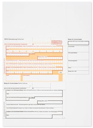 MASHPAPER SEPA-Überweisungsformular mit Quittung - ohne DE im IBAN-Feld | 100 Blatt, perforiertes Formular für Laser- & Inkjet-Drucker aus 90 g/m² OCR-Papier, Format: 21 x 29,7 cm, 732575