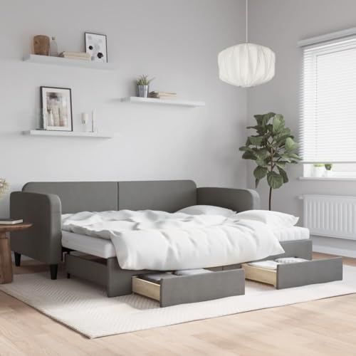 DJEKA Tagesbett Ausziehbar 90x200 cm mit Schubladen Jugendbett 90x200 cm Bett Mit Ausziehbett Dunkelgrau-10 Tagesbett 90x200 Ausziehbar Tagesbett aus Holz Tagesbettgestell Sofabett Schlafsofa Stoff