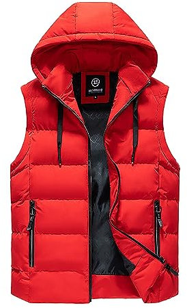 Didadihu Trachtenweste Herren - Kapuze Arbeitsweste Plüsch Steppweste Winterweste Herbst Winter Wärme Ärmellos Jacke Vest Pufferweste Stehkragen Warm,Rot,5Xl
