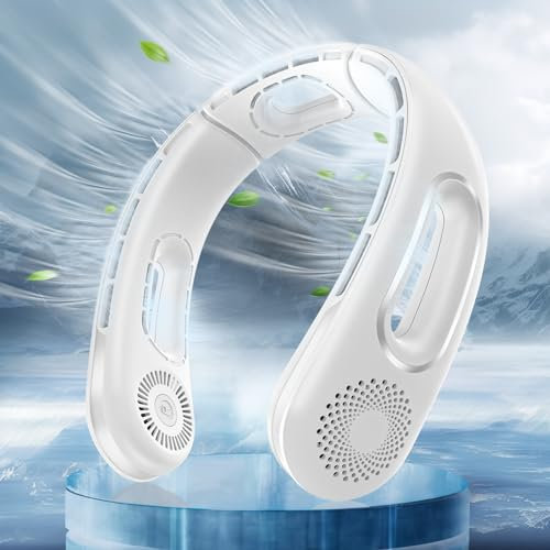 Dnenellr Neck Fan, 5200mAh Bladeless Portable Fan with 4 Speeds, USB Rechargeable Hands-Free Wearable Cooling Fan for Adults & Kids (White)