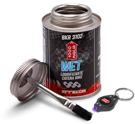 Errecom 1000 Miglia BKR 3102-240 ml Can, Wet Lube Bike Chain, for Wet and Muddy Weather Conditions, Brush included