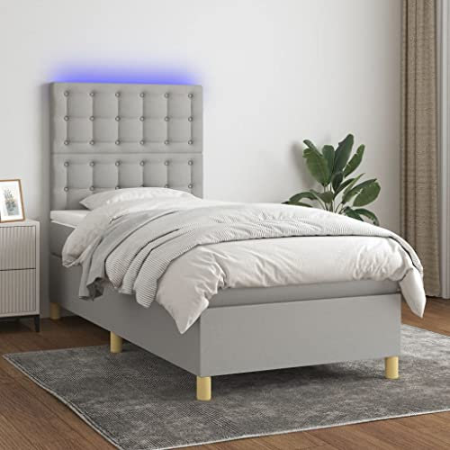 ULUYYUC Boxspringbett, Palettenbett Schlafbett Gästebett Bettgestell Geeignet für Zimmer Mieten Schlafzimmer Wohnzimmer Wohnbereich mit Matratze & LED Hellgrau 100x200 cm Stoff