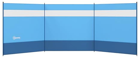 Outsunny Camping Windbreak 4 Pole for Beach Caravan 440 x 140cm Blue