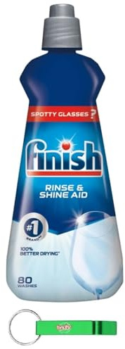 Finish Rinse & Shine Aid Lot de 12 lessives pour lave-vaisselle, empêche la formation de taches d'eau et de traces, séchage efficace, 80 lavages, 400 ml + porte-clés Beni Culinari gratuit