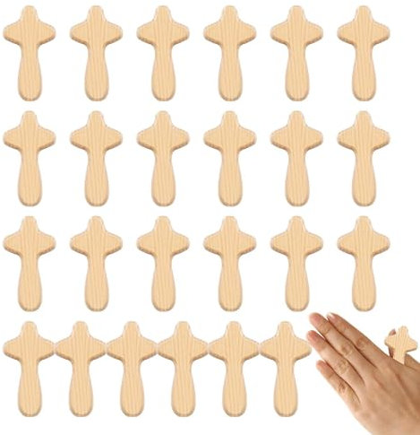 Set mit 24 Kieferholz-Kreuzen, christliches Gebetskreuz, Hand-Design, kreuz fürsorglich, Familie, Freund, klein, religiös, dekoratives Holzkreuz für die Kirche