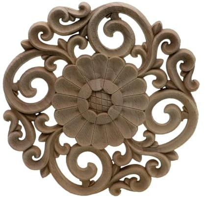 XBHGSY Holzornamente Runde Vintage Flora Holz Geschnitzt Applikation Holzschnitzerei Aufkleber Möbel Schrank Türrahmen Home Dekoration Dekor 20Cm