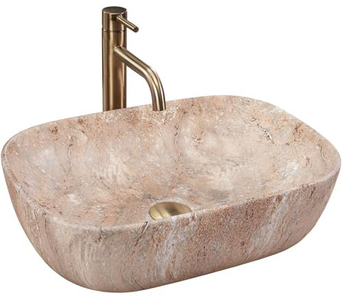 Rea Lavabo da Appoggio Belinda Savana Lavandino Bagno 470 x 340 x 135 mm in Ceramica (imitazione di pietra)