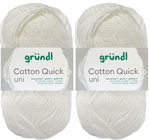 2x50 Gramm Gründl Cotton Quick Häkelgarn aus 100% Baumwolle 001 Weiss