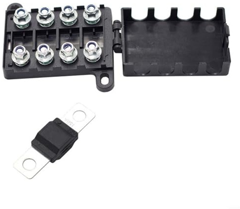 Snowchecking Sicherungshalter-Block, 4-Wege, 200 A, schwarzer Kunststoff, Oberflächenmontage, für Midi-Sicherungshalter-Block mit Kapazität für 4 Sicherungen bis 220 A