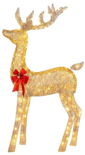 Generic - Reno de Navidad iluminado - Decoración con luces LED | Decoraciones festivas para el patio, adorno de reno iluminado, figura de animal navideño resistente