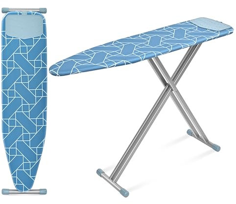 KINGRACK Bügelbrett Metall-Bügeltisch 134x33cm Silikon-Auflage, Antirutschfüße, Hitzebeständig, 4-Höhenverstellung, Blau