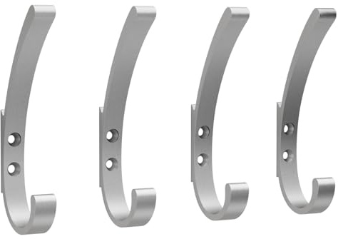 PDGROW Garderobenhaken, 4 Stück Kleiderhaken, Extra Stark Wandhaken, Handtuchhaken zum Bohren, Kleiderhaken Wand, Haken zum Schrauben Ideal für Bad, Toilette, Küche, Büro (Silber)