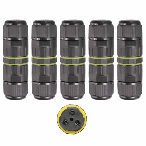 DMiotech 5 Pcs Waterproof Junction Box Electrical Cable Connector M20 3 Pin Outdoor Wire Connectors Wire Range(5-12mm) for Tunnel Lights, Underwater Lights, Garden Lights