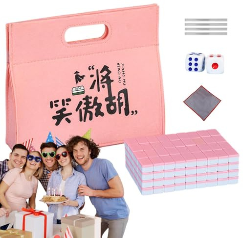 Bärbart Mahjong-set, kinesisk Mahjong-set, Mahjong-spel på litet bord - Mahjong brädspel, familj Mahjong-spel inklusive bordsduk, bärväska, tärningar, linjal