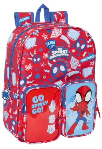 Spidey Rescue Kinderrucksack, anpassbar an den Wagen, einfache Reinigung, ideal für Kinder verschiedener Altersgruppen, bequem und vielseitig, Qualität und Widerstandsfähigkeit, 26 x 11 x 34 cm, Rot /