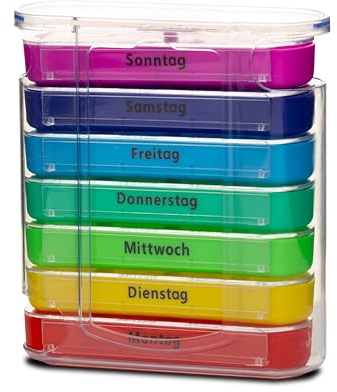 Foubiss Tablettenbox 7 Tage – BPA-frei – 4 Fächer täglich – Pillendose für unterwegs – Medikamentenbox für morgens, mittags, abends, nachts – seniorenfreundlich