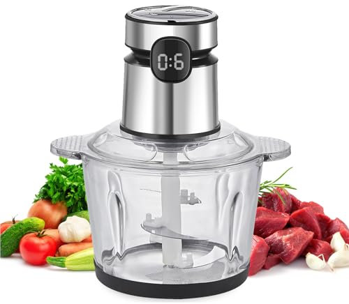 OZTYSGXM Picadora de Carne EléCtrica de Acero Inoxidable, Picadora de Alimentos Gran Capacidad 6L, MáQuina Cocina EléCtrica Multifuncional con 3 Niveles Ajustables, para Verduras Carnes,2L,Glass