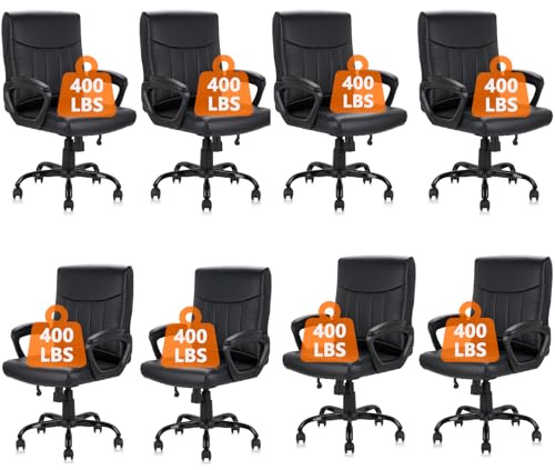 CLATINA Mid Back Leather Office Executive Chair with Lumbar Support and Padded Armrestes Swivel Adjustable Ergonomic Design for Home Computer Desk 8 Pack