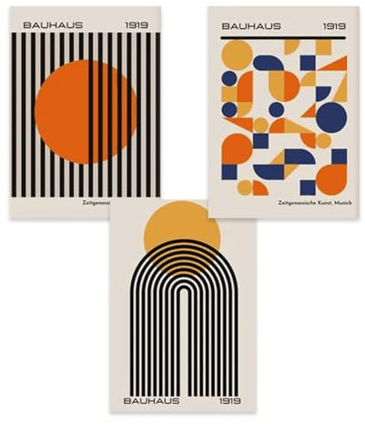 3 Poster Wanddekoration Bauhaus 50 x 70 cm Wandposter abstrakte Kunst Bild Wohnzimmer Modern Beige Leinwand Bauhaus Wandposter Schlafzimmer Erwachsene Poster Geometrisches Poster ohne Rahmen