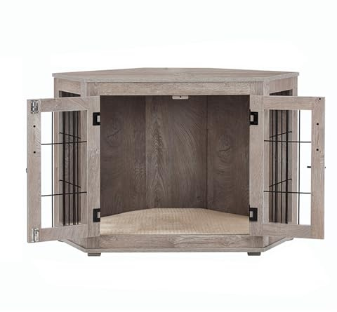 Cage en bois pour chien avec coussin, design en maille confortable pour chiens de petite et moyenne taille, niche polyvalente avec porte simple, idéale comme table basse