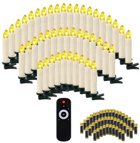 OZAVO 20pcs Christmas Tree Candles with Remote and Battery, LED Flameless Flickering Taper Candles with Removable Clips for Home Party Xmas Trees Decor