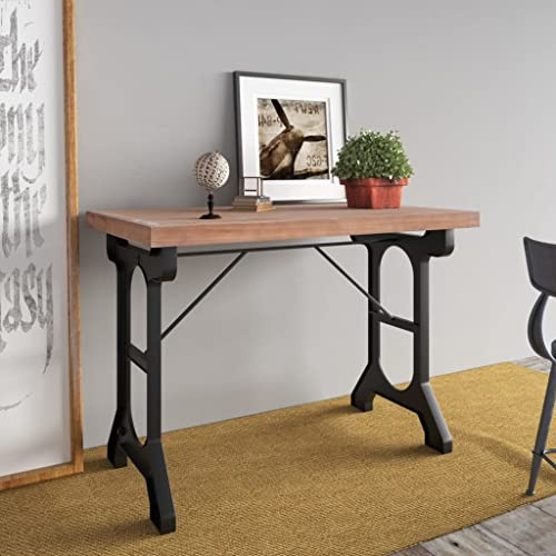Teenpull Esstisch 110x65x82 cm, Massivholz Tanne, Eisenbeine, Stabiler Holztisch für Küche, Esszimmer, rustikales Design, einfach zu montieren