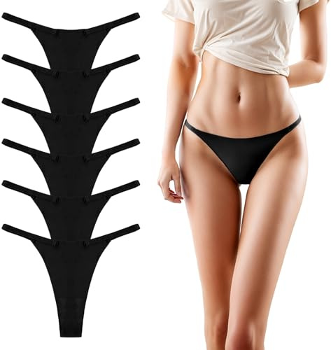 Yolev 6-pack sömlösa stringtrosor för kvinnor, sömlösa stringar, osynliga trosor, andas, string, sömlösa trosor, damunderkläder, tangas, låg midja, sexiga underbyxor, underkläder (svart, M)