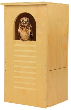 Cinnvoice Große Eulenhäuser für den Außenbereich, 33 x 33 x 66 cm, behandeltes Sperrholz, Eulen-Nistkasten mit Bogenöffnung, großes Vogelhaus für den Außenbereich, einfache Montage erforderlich