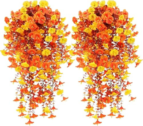 Yeehliny Kunstblumen Hängend Kunstblumen Outdoor Wetterfest Künstliche Hängepflanzen wie Echt Künstliche Blumen Hängend Artificial Flowers Hängeblumen für Wand Haus Garten Hochzeit (2 Stück/Fall)