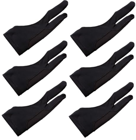 HAPINARY 6Pcs Two-Finger Tablet Drawing Gloves Anti-mishandling Artist Gloves Elastic Fit for Left and Right Hand Smooth Smudge-Resistant Sketching Accessory for Artists