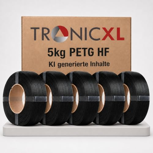 TRONICXL Filamento di ricarica PETG-HF per stampante 3D Bambu Lab 5 x 1 kg compatibile con bobina vuota Bambulab (con notch) AMS AMS2 P2S, H2D, H2S, X1C, P1S, A1, P1P, A1 mini (nero)