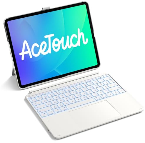 Inateck Keyboard Case for iPad Air 13 with Large Precision Trackpad | Ultralight Backlit Keyboard for iPad Pro 12.9, Large Multi-Touch Trackpad, Detachable, with Pencil Holder,UK Layout ,White