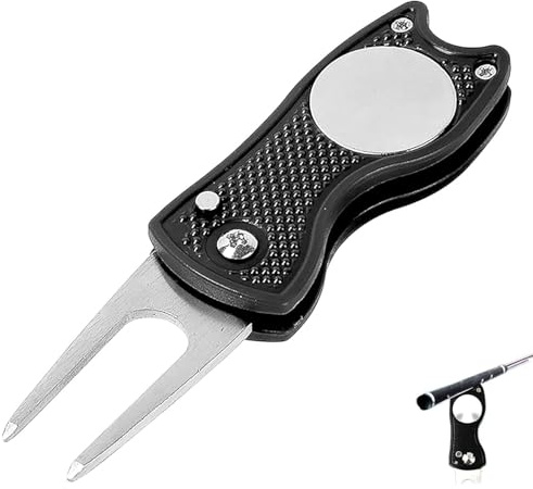 Ezranova Golf Pitchgabel Reparaturwerkzeug, klein, tragbar, langlebig, Pitchgabel mit Pop-Up-Taste, Golf-Geschenk für professionelle Golfer und Männer (schwarz)