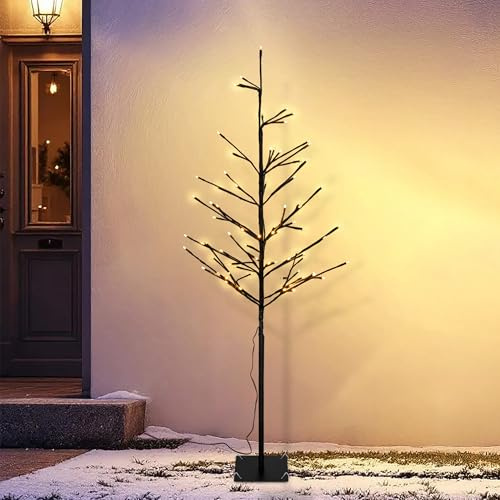 Lichterbaum 120 cm mit 80 Gold LED | Für Außen und Innen, Mit Netzstecker, Weihnachts Dekobaum, Outdoor Weihnachten Advent Garten Deko, Kabelgebunden