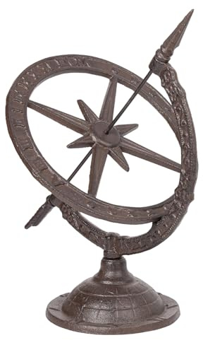 Sungmor Vintage Cast Iron Armillary Sundial,14.3 Tall Heavy Duty & Antique Brown Finish Sundial for Yard,Garden and Lawn Decor,Rustic Farmhouse Ornament
