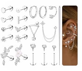 MILACOLATO 18 Stück Helix Piercings Chirurgenstahl Ohrringe Piercing Ohr | Flatback Ohrstecker Hypoallergen Ohrringe Set Knorpel Rook Conch Tragus Piercing Set Geschenk Damen