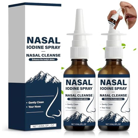 Vincofoo 2PC Iodine Nasal Spray, Daily Nasal Cleanse & Care Mist, Non-Medicated Nasal Spray for Dry Air, Travel & Daily Use