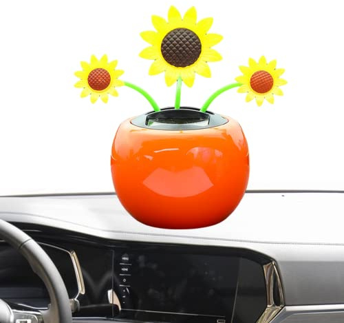 Decoración del coche con cabeza temblorosa, flores danzantes solares, adornos para coche con cabeza temblorosa, juguete con energía solar para decoración de escritorio de oficina, girasol, adornos